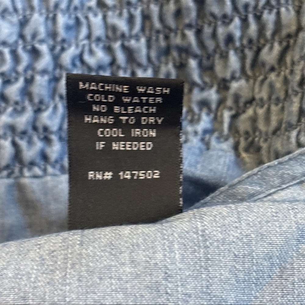 Ashley Stewart Smocked Peplum Stonewash Jean Blouse Flare Sleeve Fairy SZ 18/20 - Picture 16 of 16